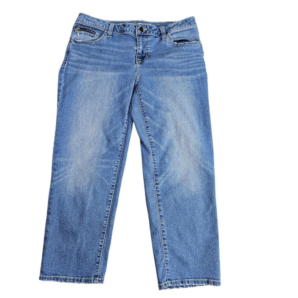 Apt. 9 Capri Jeans Womens 12 Blue Medium Wash High Rise Stretch Denim Pants